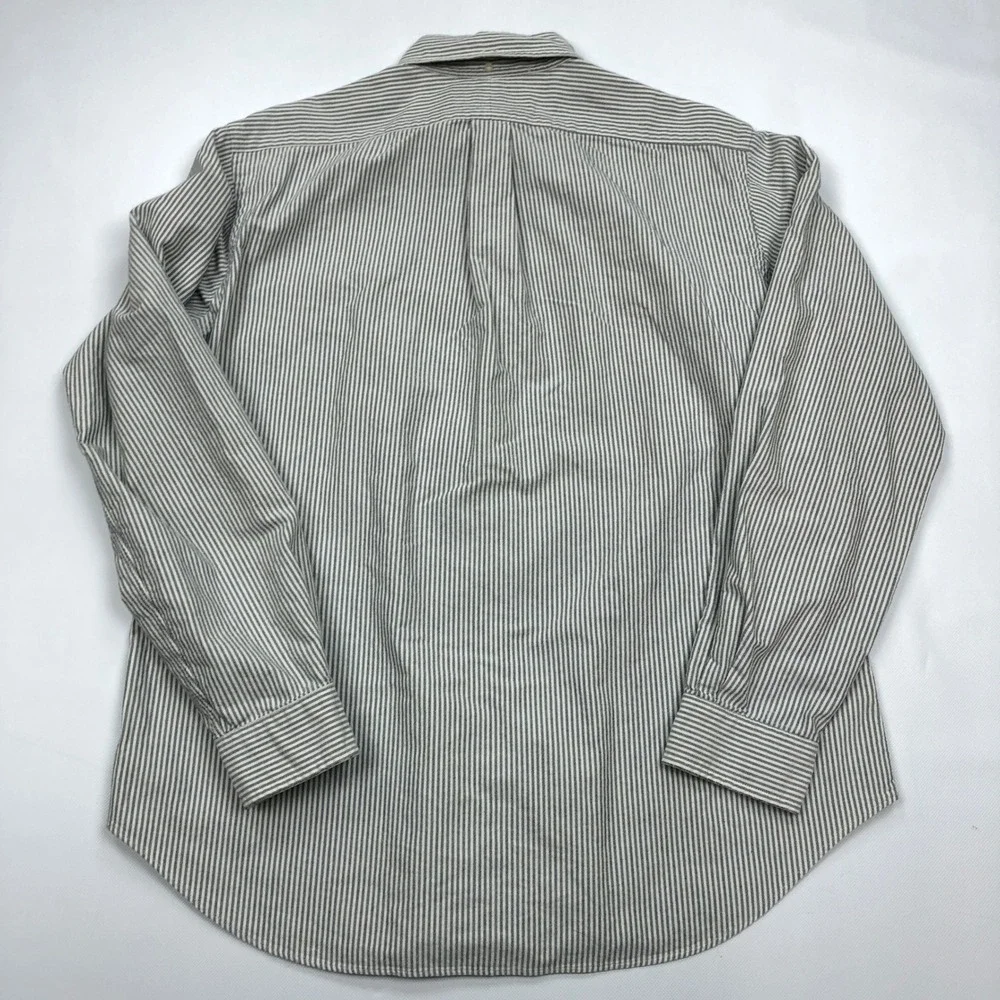 Polo Ralph Lauren Mens Large Classic Fit Striped Button Down Shirt Grey White